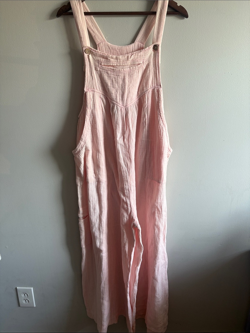 BiBi Pink Cotton Gauze Wide-Leg Overalls Jumpsuit